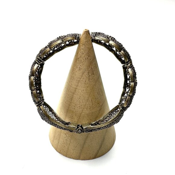 Vintage Filigree Hinged Clamper Bracelet — Ornate Ottoman Design — EUC - Picture 10 of 11